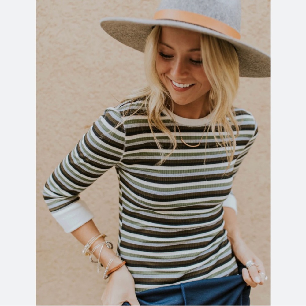 Free People Imtimately Army Combo Striped Top L